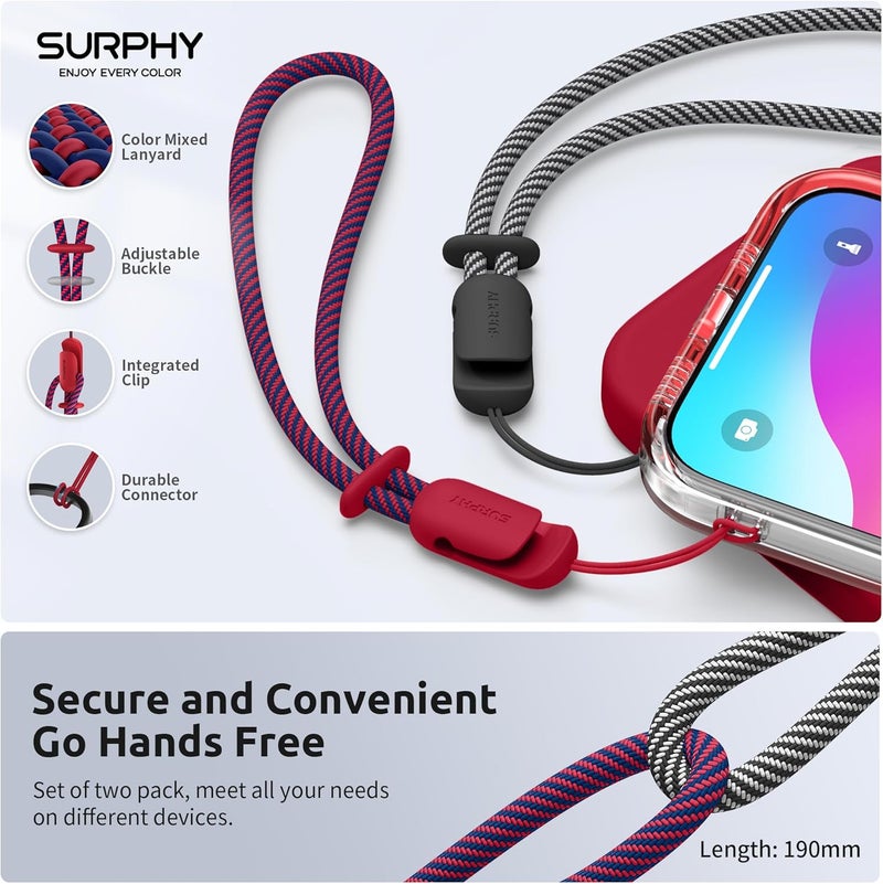 SURPHY 2 Pack Phone Lanyard for Cellphone Case, Phone Wrist Strap for Case, Cellphone Strap with 2-Color Braided, Charm Wrist Lanyard for Women and Men, Cellphone Wrist Lanyard for Women, Red & Black - Image 4